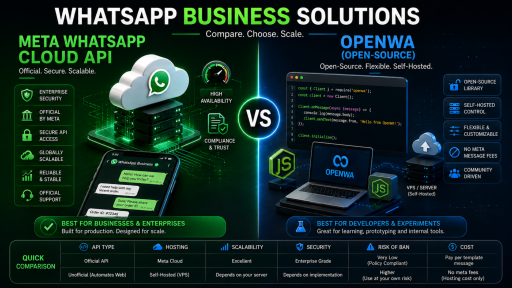 WhatsApp Business API vs OpenWA: Which One Is Best for Your Business? (2026) WhatsApp Business API vs OpenWA